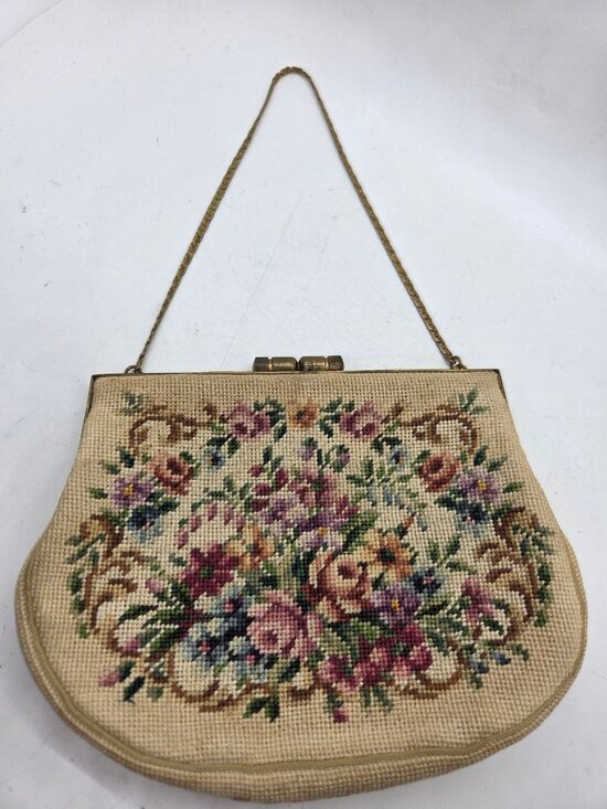 Jolle Handbags - Antiq Jolle Original Floral Petie Point Needlepoint Clutch Purse Austria